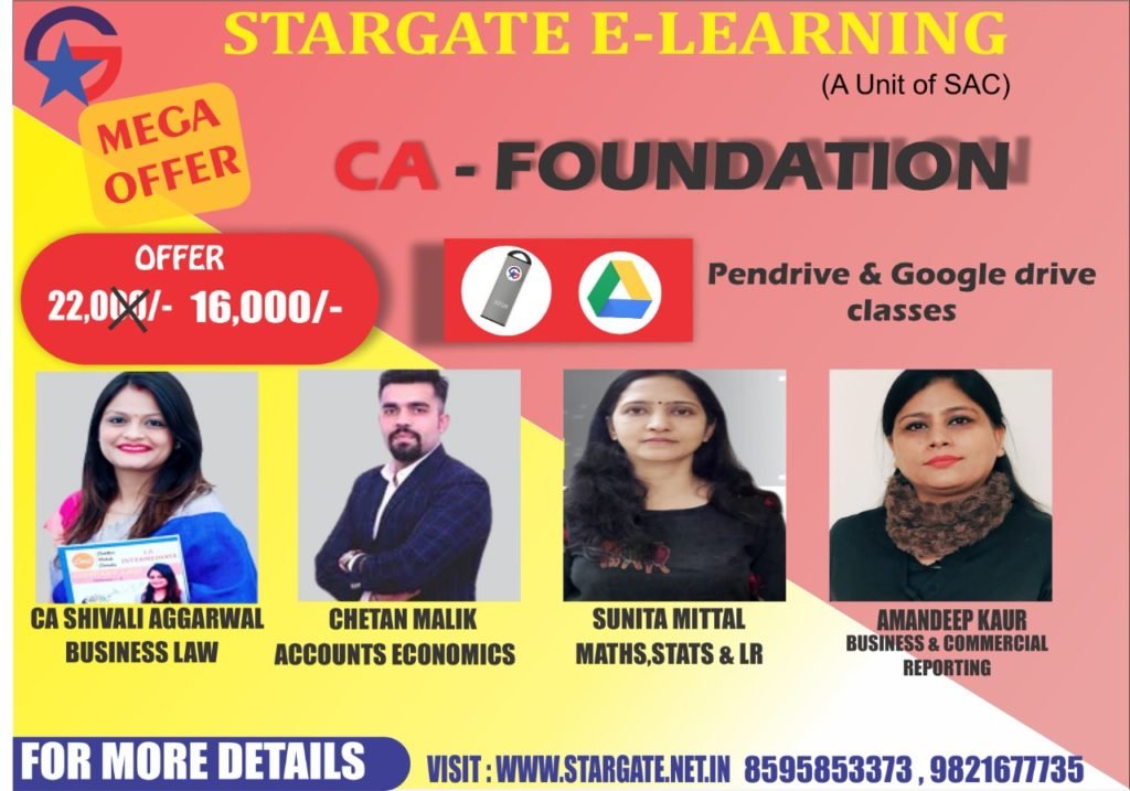 CA FOUNDATION COMBO CLASSES (BUSINESS LAW, ACCOUNTS ECONOMICS, MATHS, BUEINESS & COMMERCIAL REPORTING )